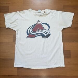 Vintage 2000's Colorado Avs Avalanche White Distressed Hockey Tee Shirt Sz XL